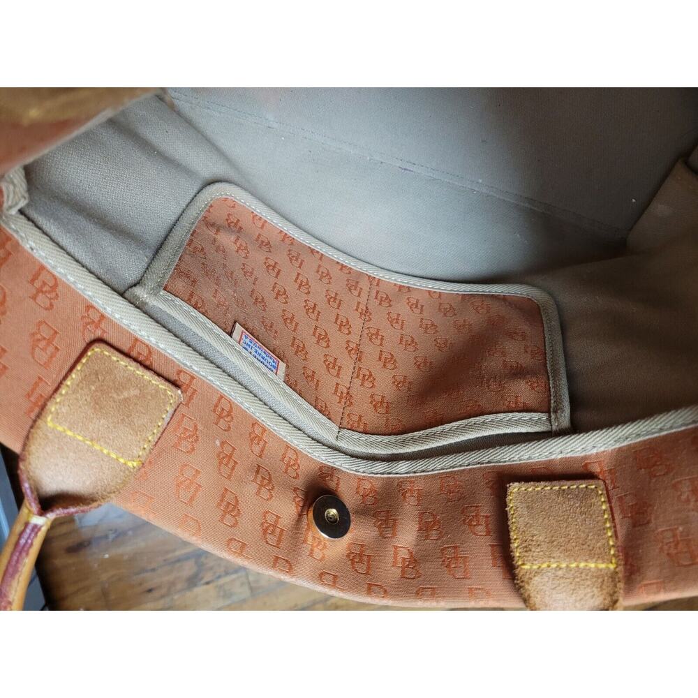 Dooney and Bourke Large Purse Orange Signature DB Canvas Leather Vintage Brown - Picture 16 of 16